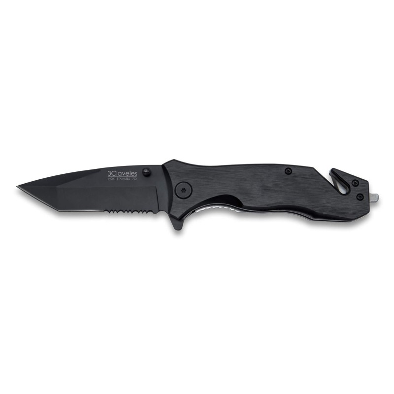 Navaja Rescue negra acero | 3 Claveles