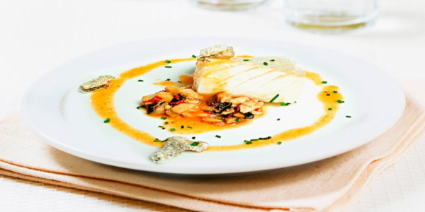 Bacalao sobre ragú de cocochas